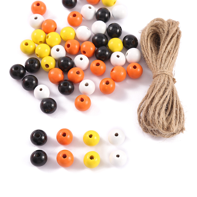 Orange wooden bead diameter 16mm, hemp rope 10 met