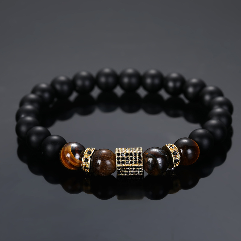 Golden micro-inlaid frosted black beads