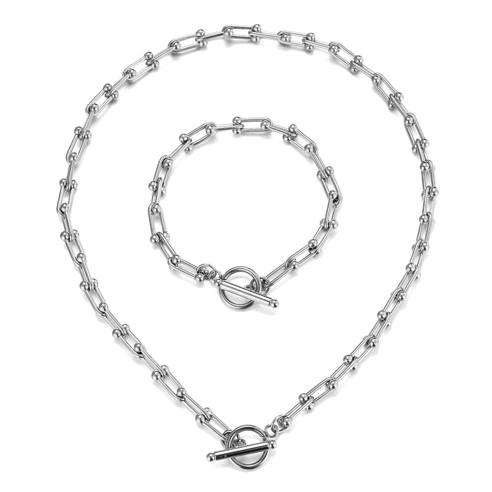 ALGD461-45cm Necklace   16cm Bracelet Steel Color