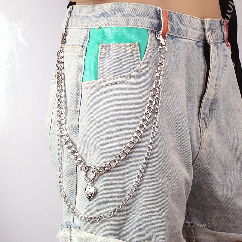 Peach Heart Pendant Double Layer Pants Chain, Length 40cm and 50cm