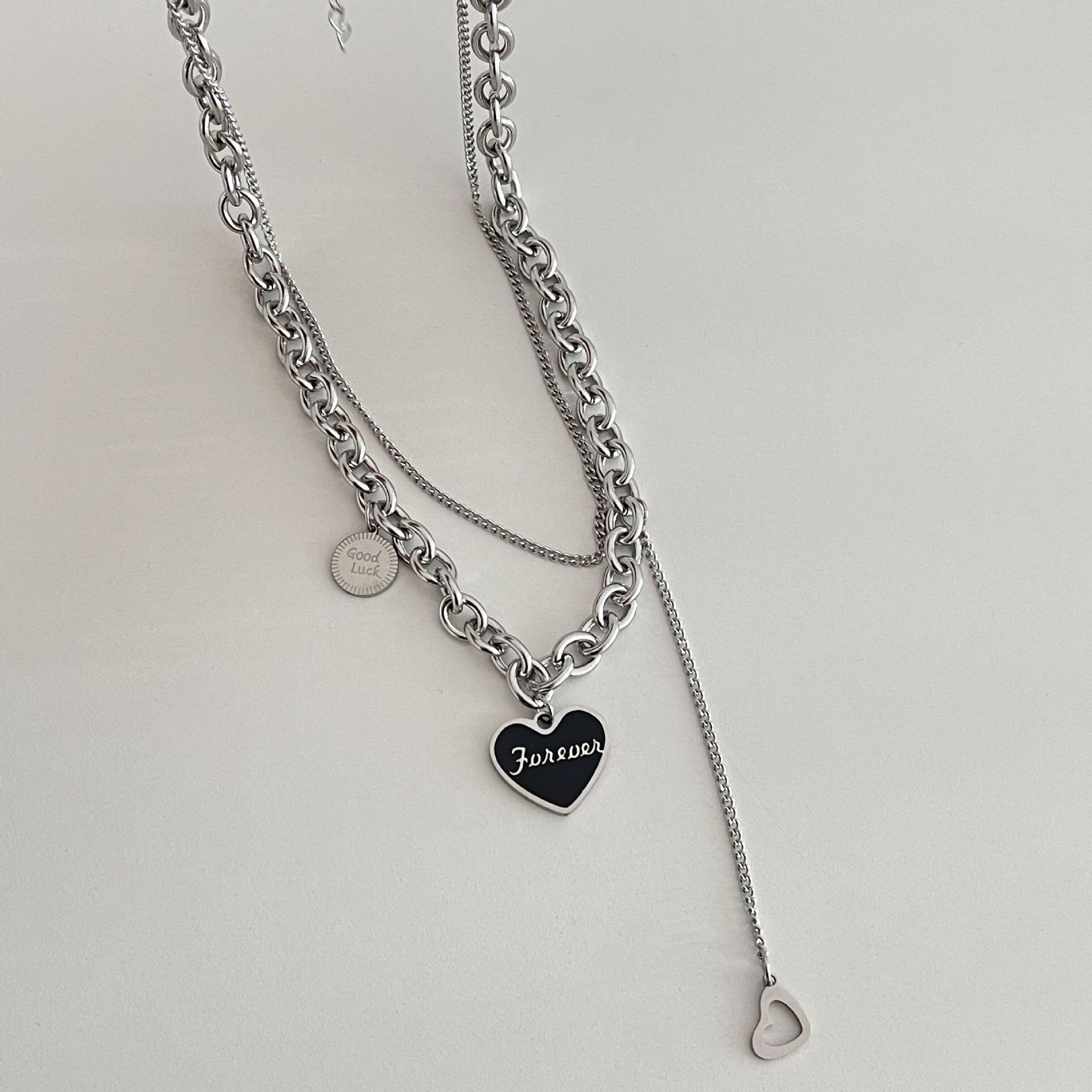 Section B-Drip Oil Love Double Necklace 1 Ordinary Titanium Steel