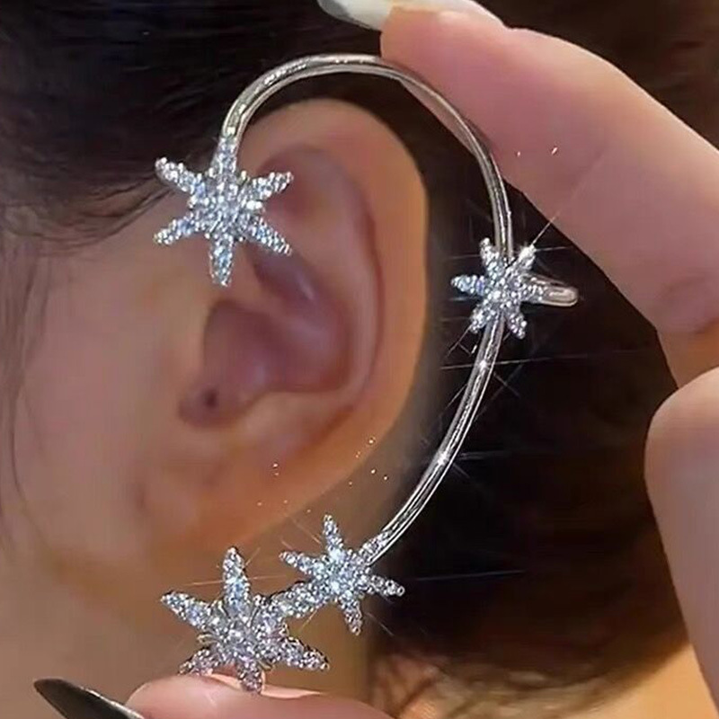 Model E-Silver Left Ear 4 Snowflake Earrings
