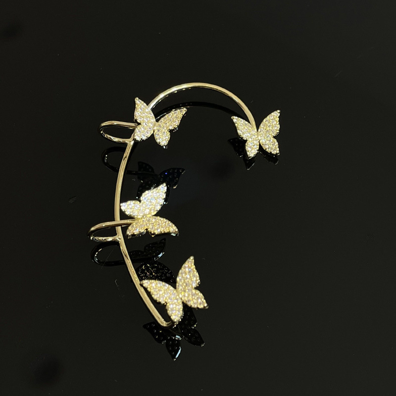 Section D-gold micro-set zircon ear hanging one left ear