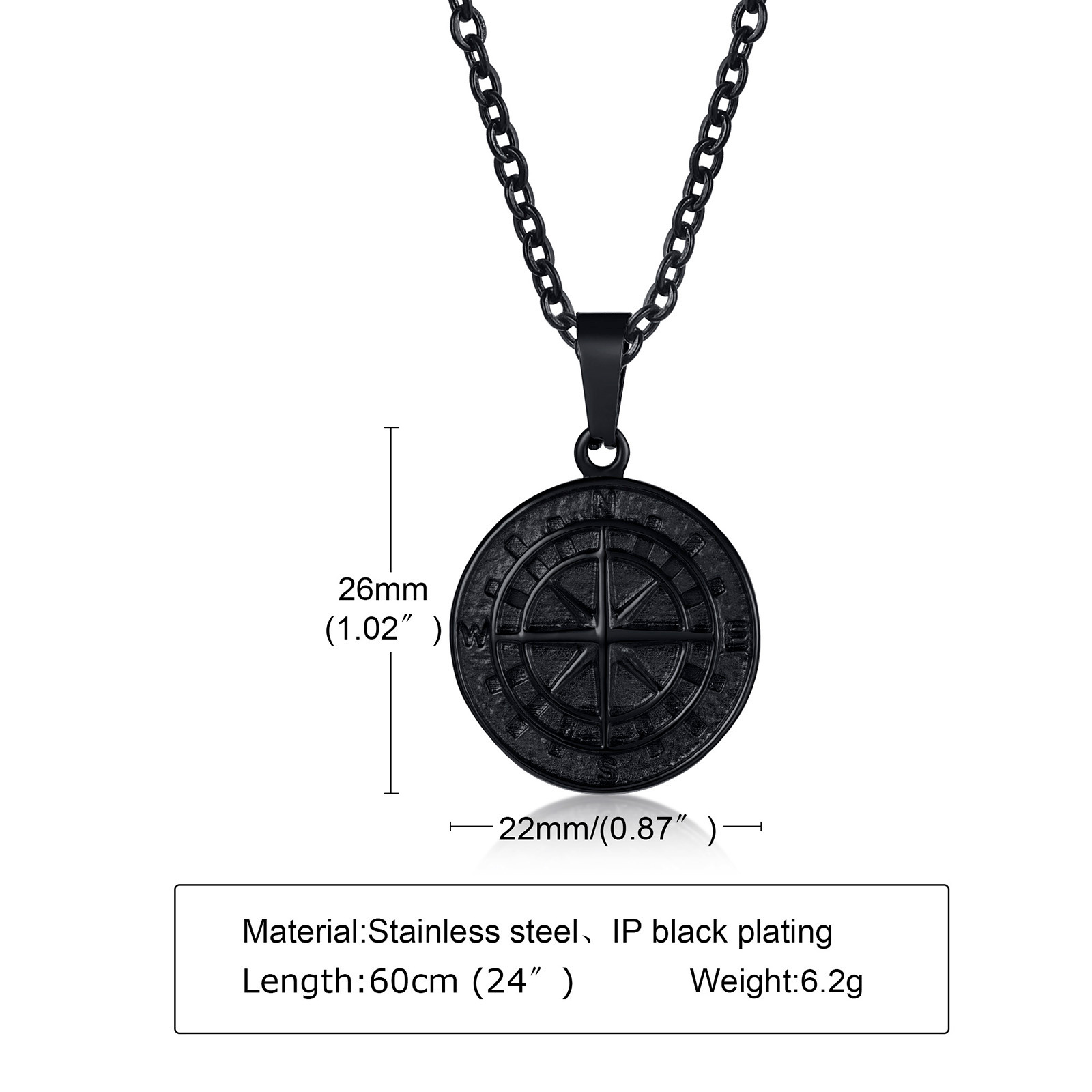 Black pendant with O-chain 60CM