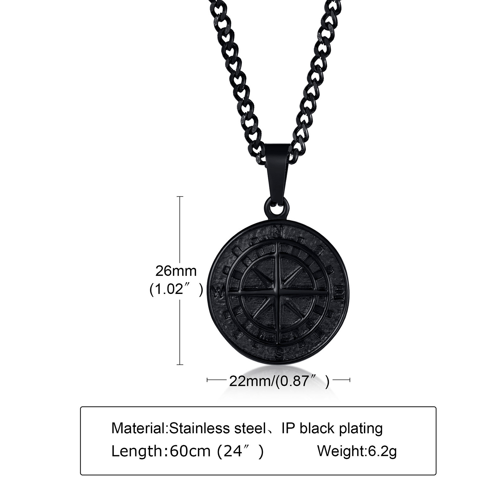 Black pendant with grinding chain 60CM