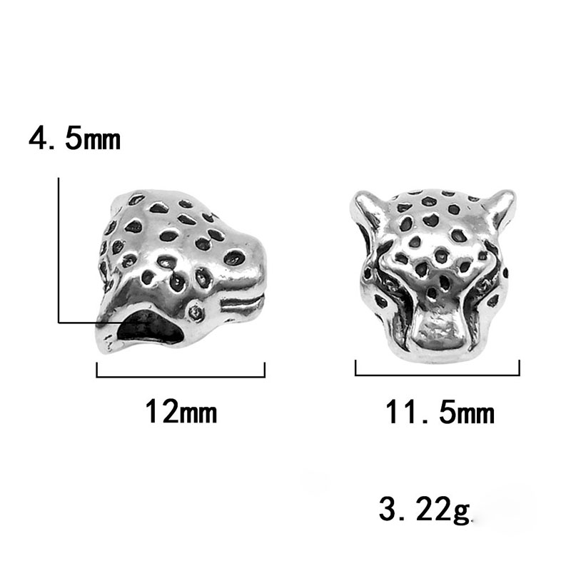 Ancient silver leopard head 11.5*12-4.5mm