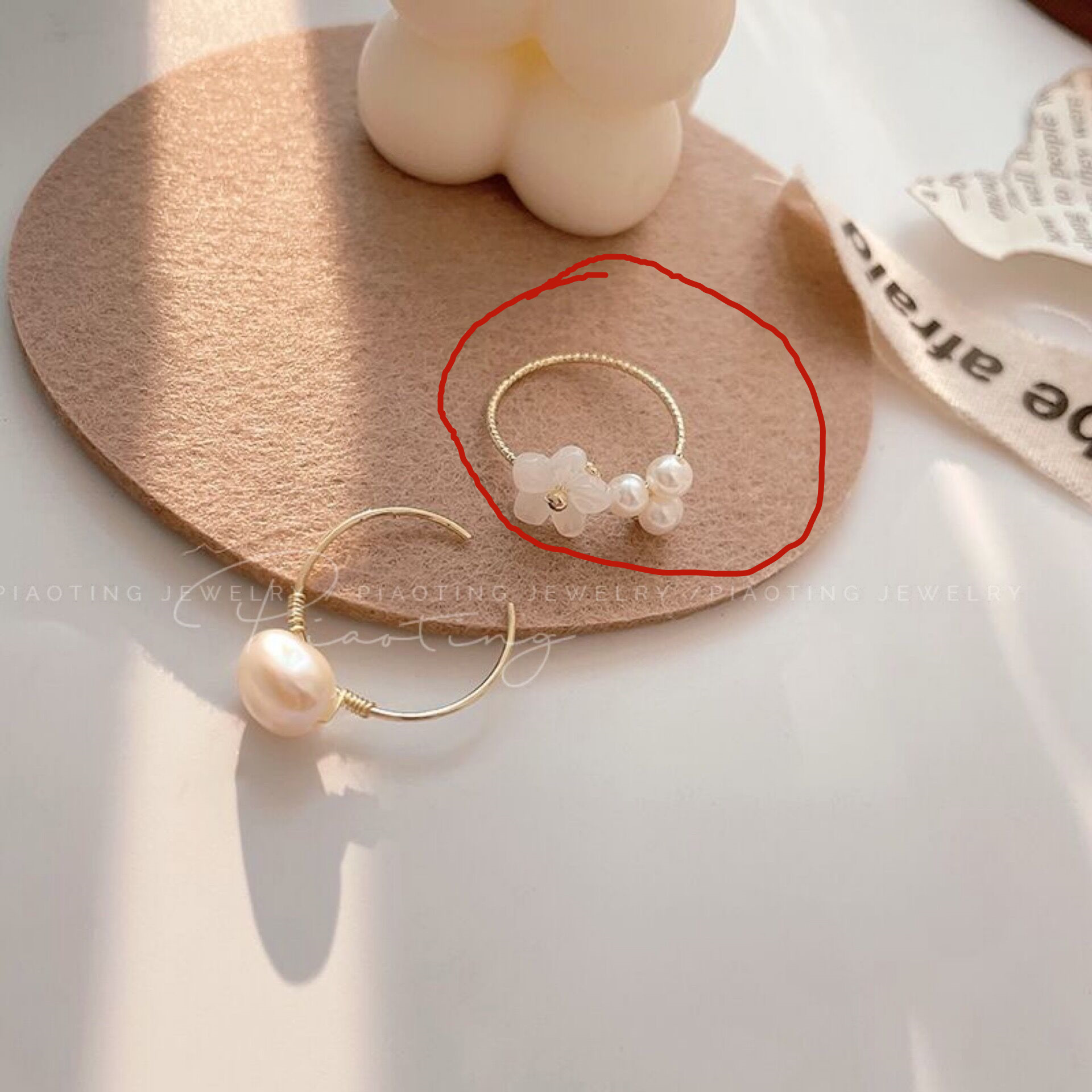 2:B style white butterfly shell flower pearl ring one electroplated gold