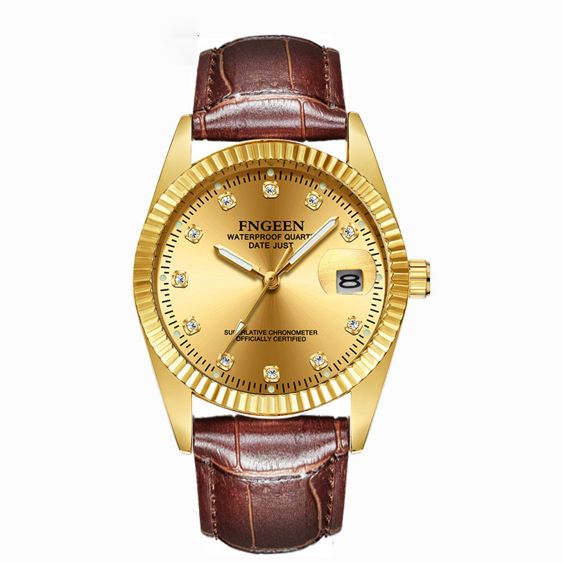 Men's - Brown Leather - Full Gold Gold Surface