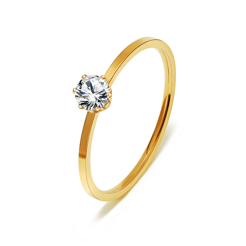 Gold Six-Claw White Diamond Ring