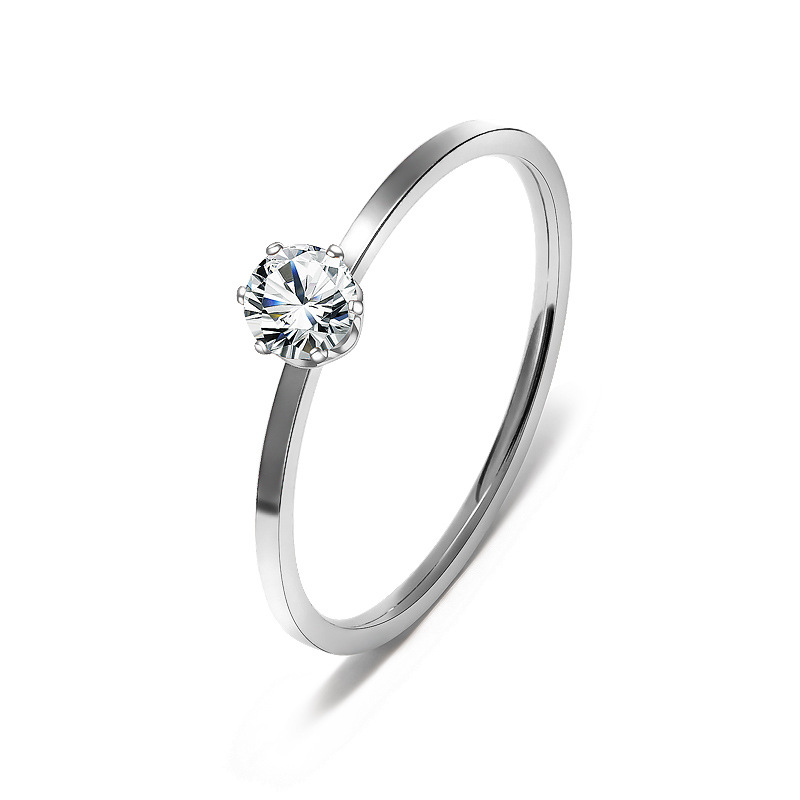 Silver Six-Claw White Diamond Ring