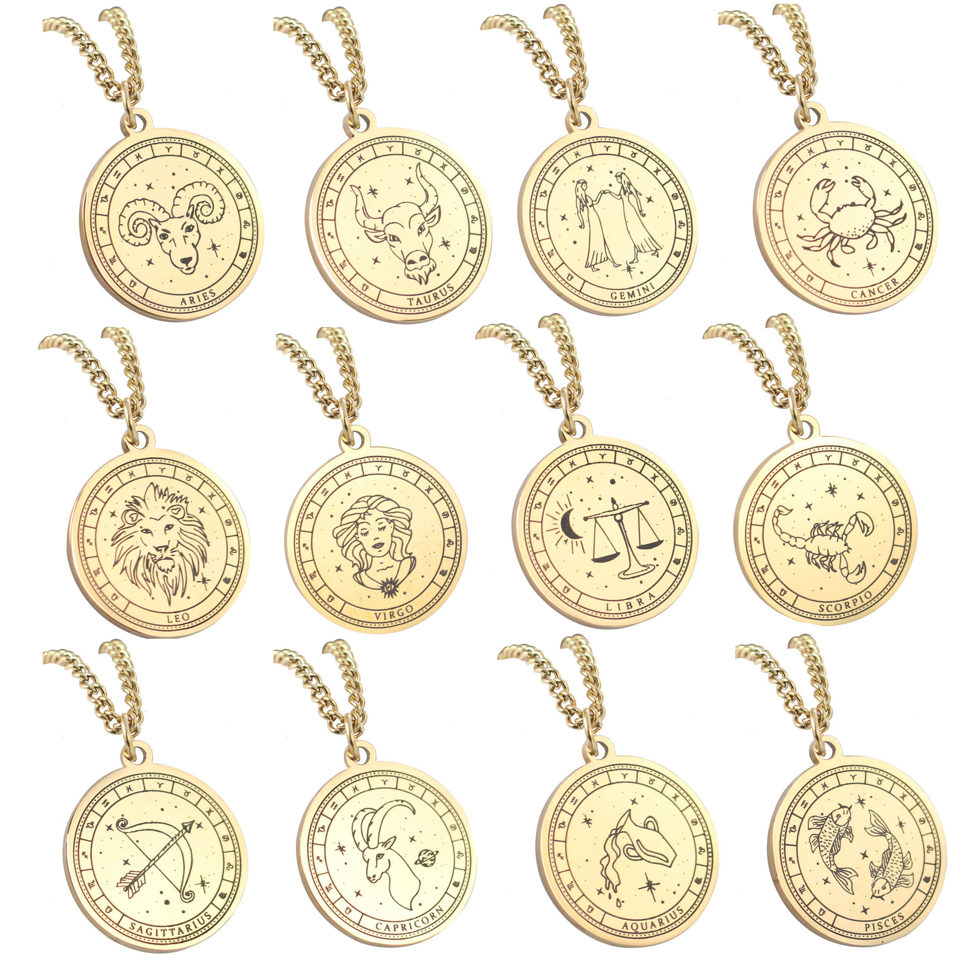 Gold 12 Constellation Necklace Set (12)