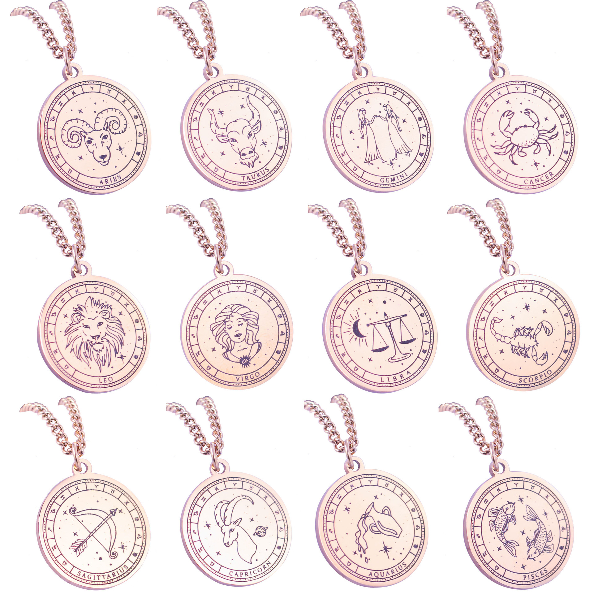 Rose Gold 12 Constellation Necklace Set (12)