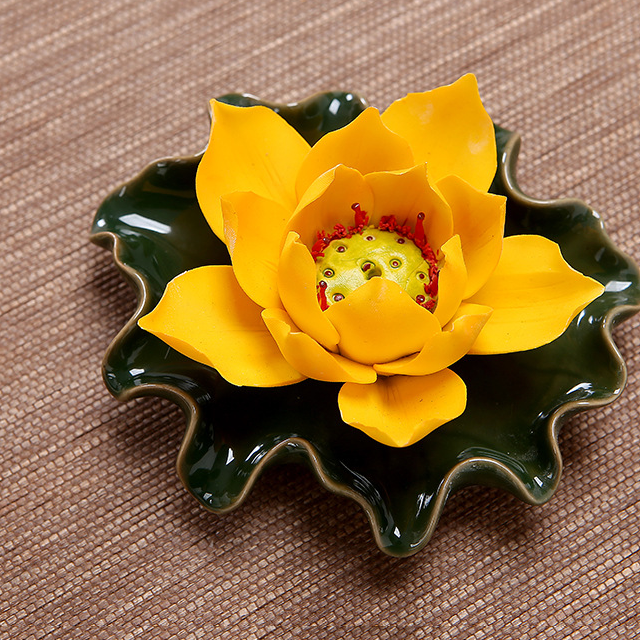 24:Yellow lotus flower   dark green base (single hole)