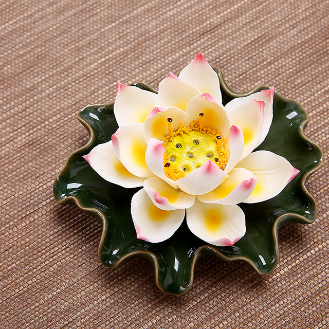4:Pink and white lotus flower   dark green base (three holes)
