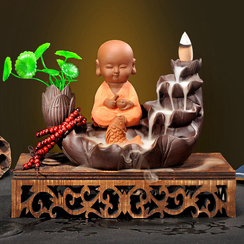 Hollow Wooden Base   Fish Playing in Lotus Pond   Wooden Fish Little Monk