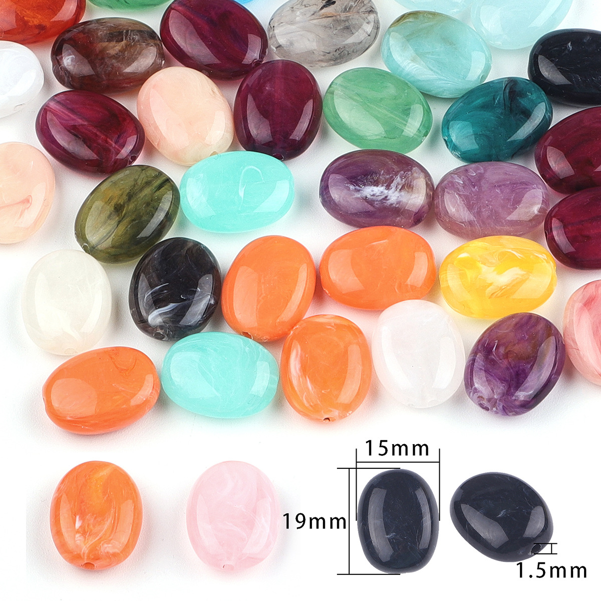 Flat oval 19x15mm aperture about 1.5mm random color mixing 20pcs/pack