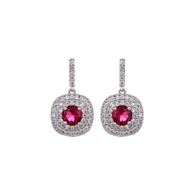 Platinum red zirconium stud earrings