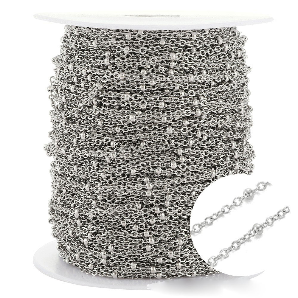 Steel color beads 3mm, chain width 2mm