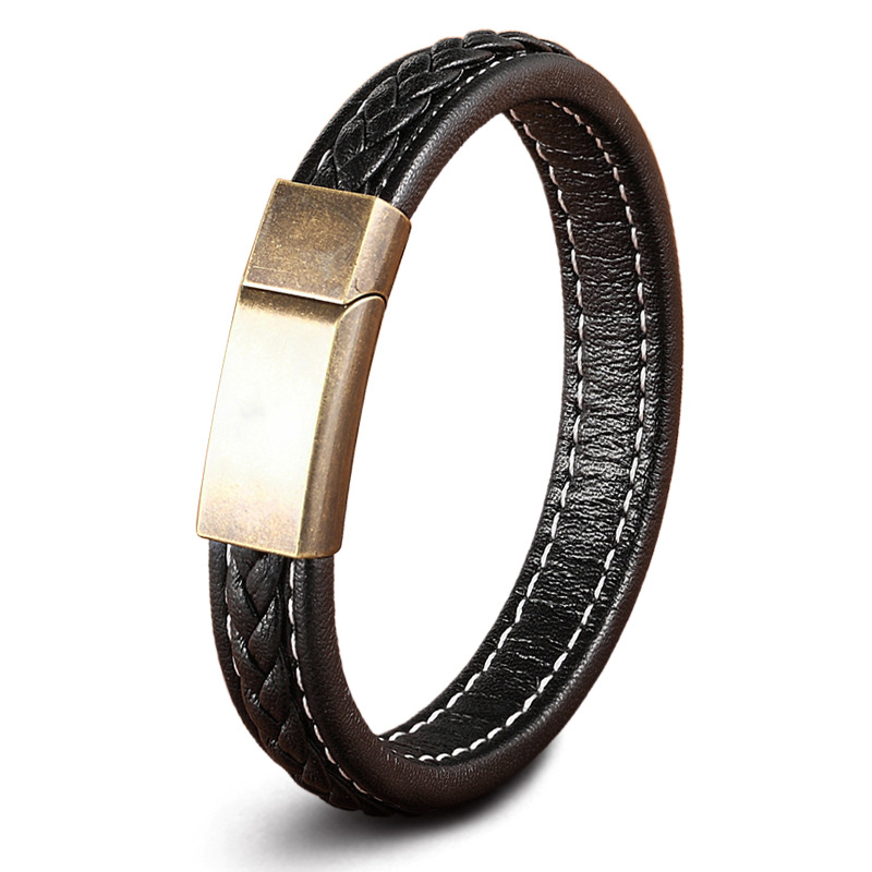 Gold buckle black leather-19cm
