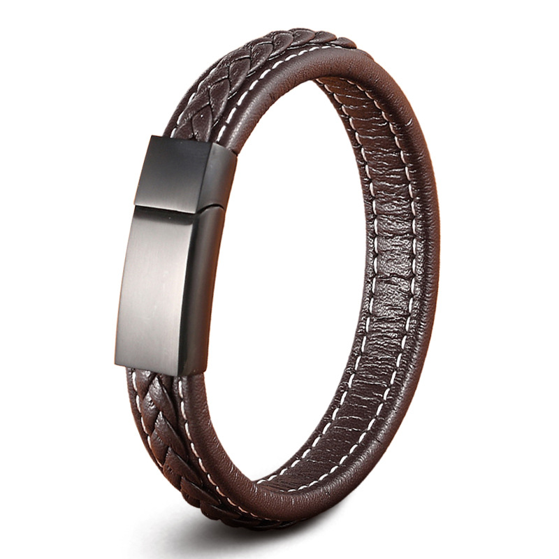 13:Black button brown leather-19cm