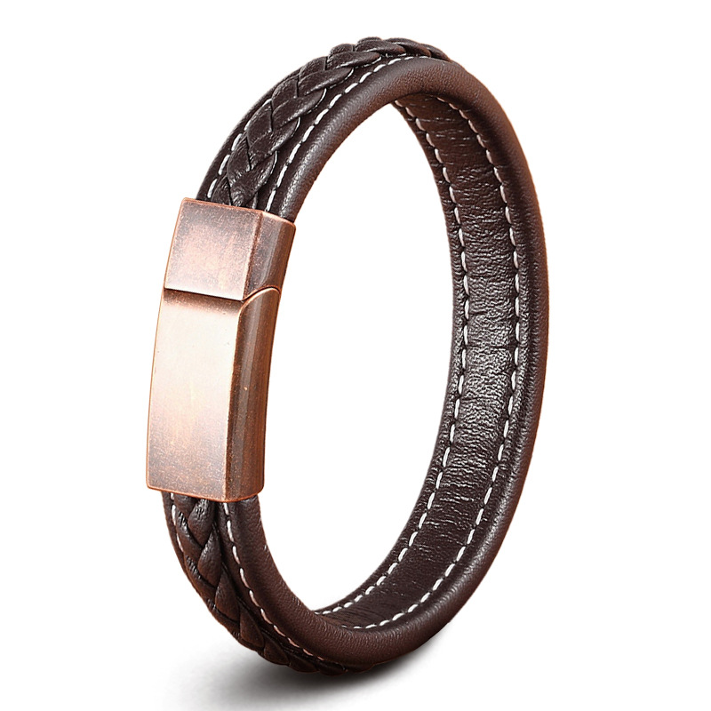 16:Rose Gold Buckle Brown Leather-19cm