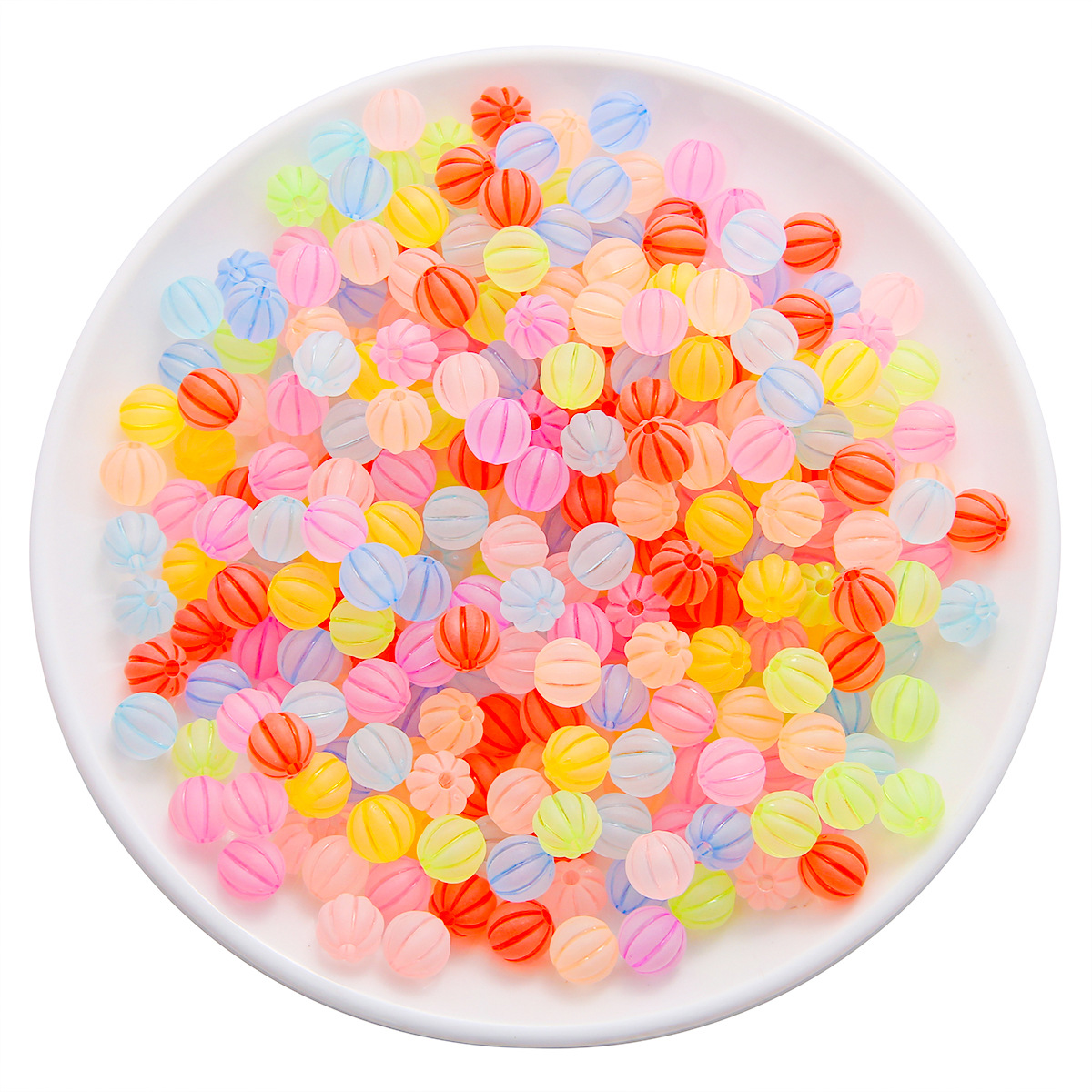 Frosted pumpkin beads diameter 10mm mixed color about 73pcs / bag
