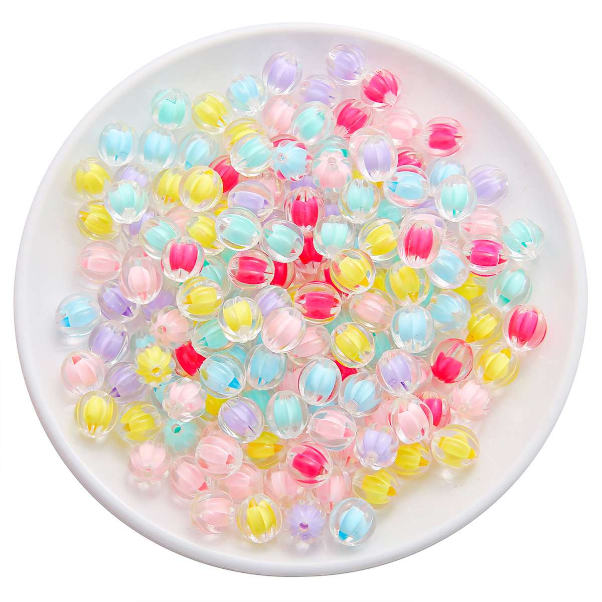 3:Transparent pearl medium pearl pumpkin bead diameter 12mm mixed color about 35pcs / bag