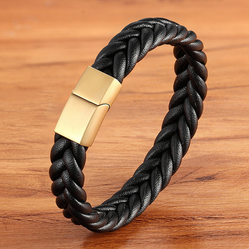 Gold buckle black leather-21cm
