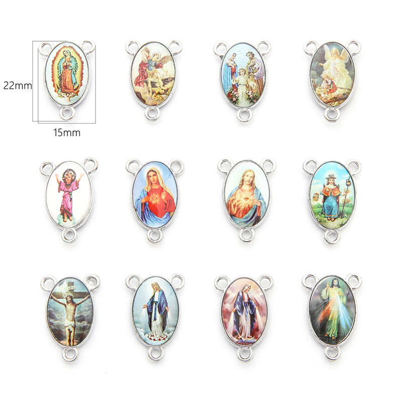 15 x22mm Jesus Notre Dame double three hole random mix 20 / package