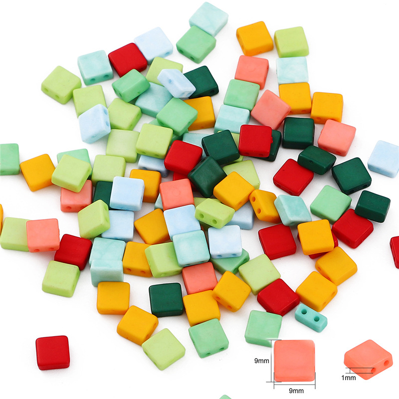9x9mm solid color mixed acrylic large double hole beads about 100 pcs/pack