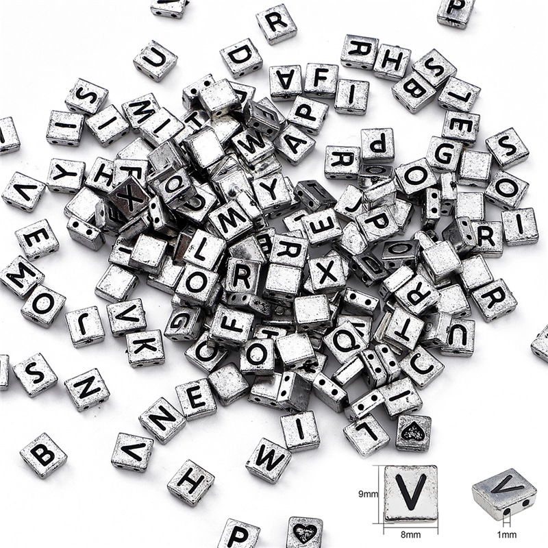 5:9x8mm ancient silver and black double-hole alphabet beads about 50 pieces/bag