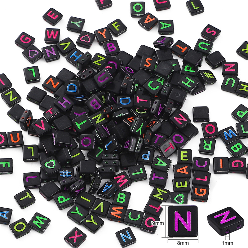 9x8mm black fluorescent color letter double hole letter beads about 50 pieces/bag