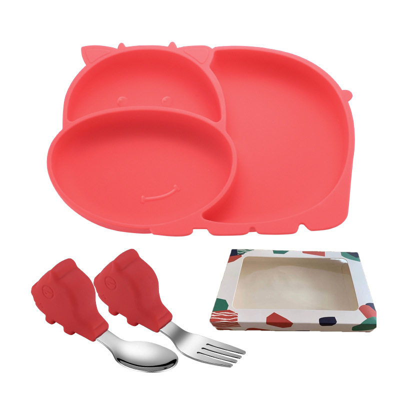 Red plate with piggy table fork   colorful box