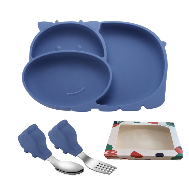 Blue dining plate with piggy table fork   colorful box