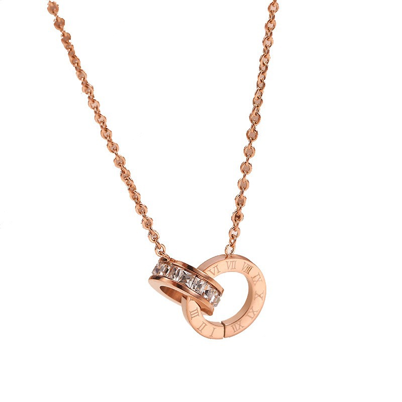 Roman white diamond rose gold necklace