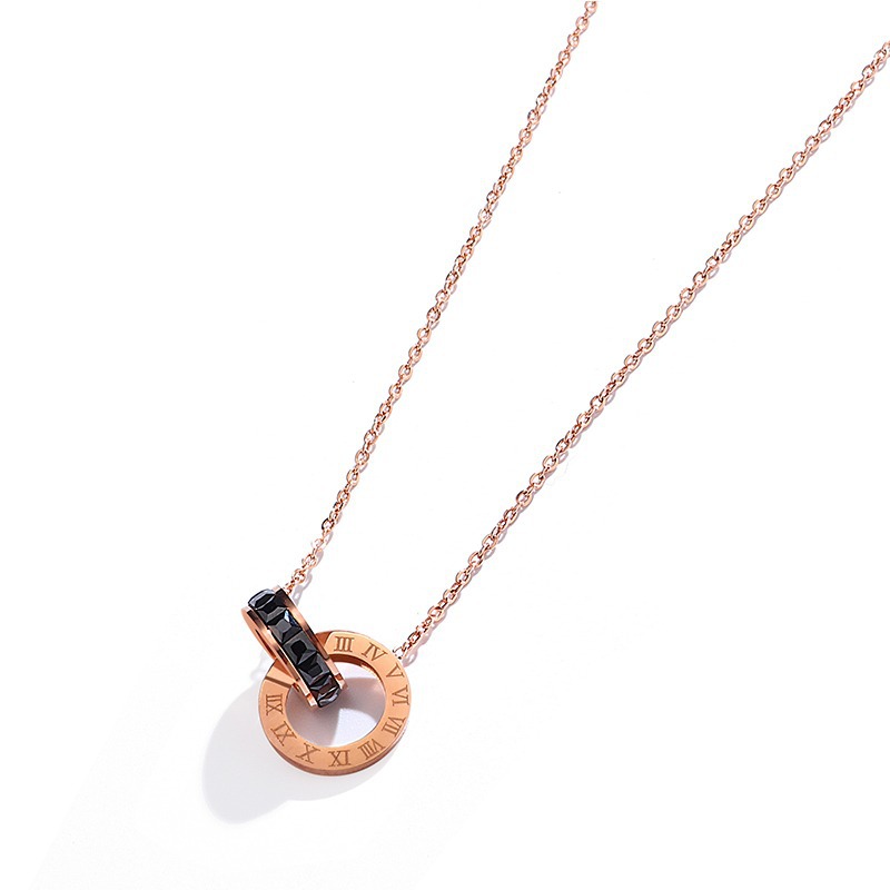 3:Roman black diamond rose gold necklace