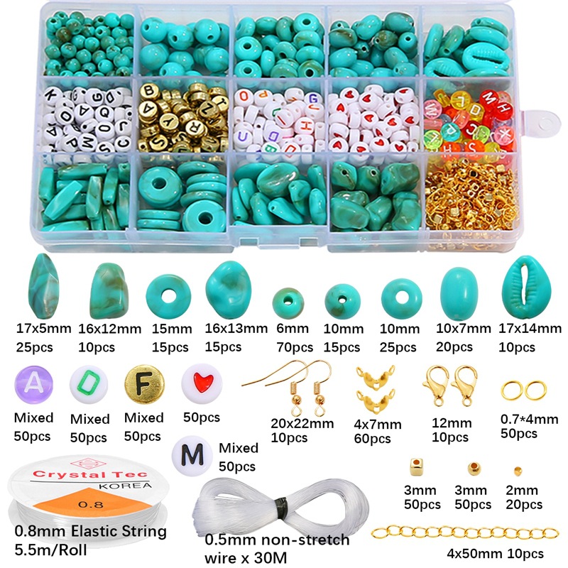 15 Grid Set Box Imitation Turquoise + Letter Beads