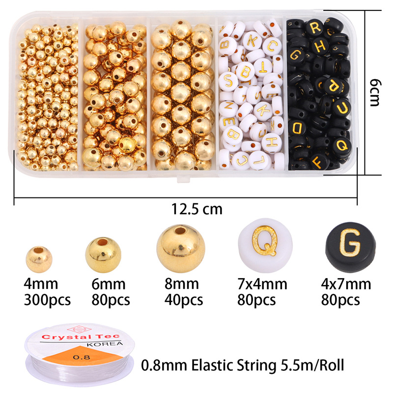 5 gold CCB beads 4/6/8mm  letter beads   elastic wire 1 box