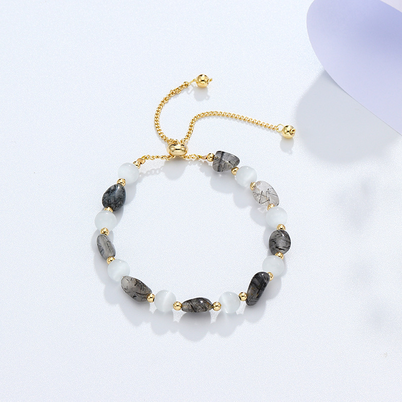 Black Hair Crystal White Cat's Eye Bracelet