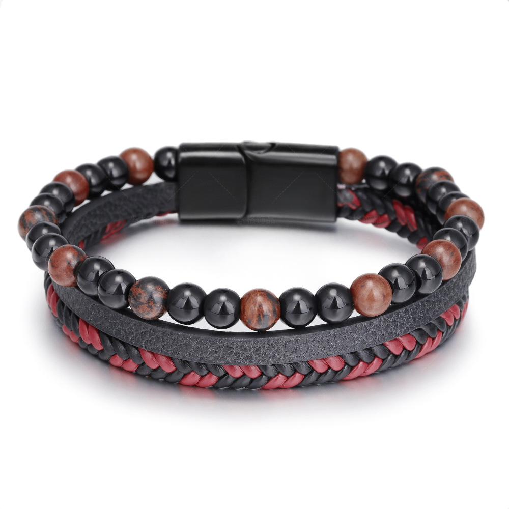 Black and Red Mixed Leather + Red Tiger Eye