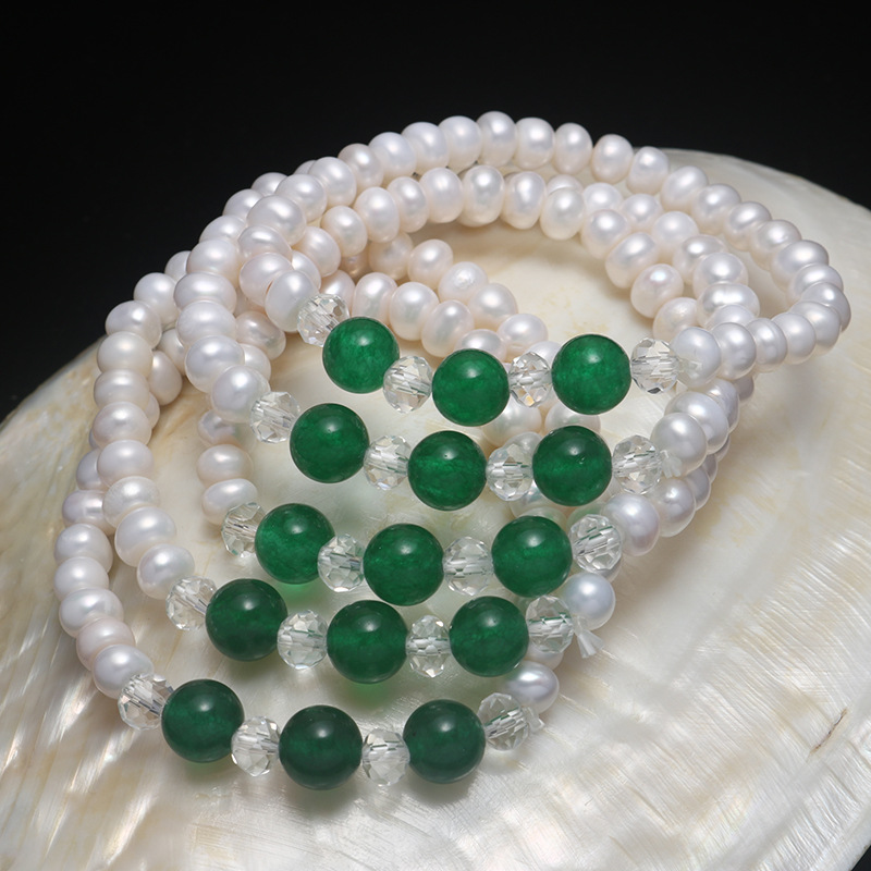 White pearl, green onyx