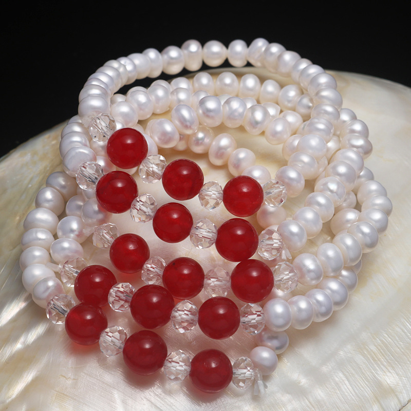 white pearl, red agate