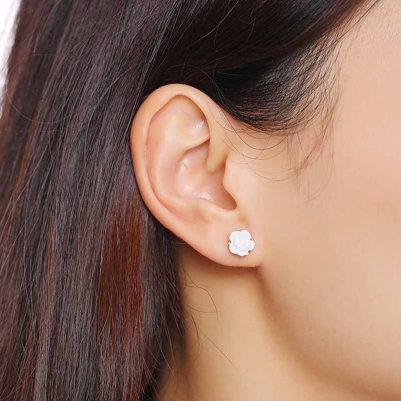 White Rose Stud Earrings