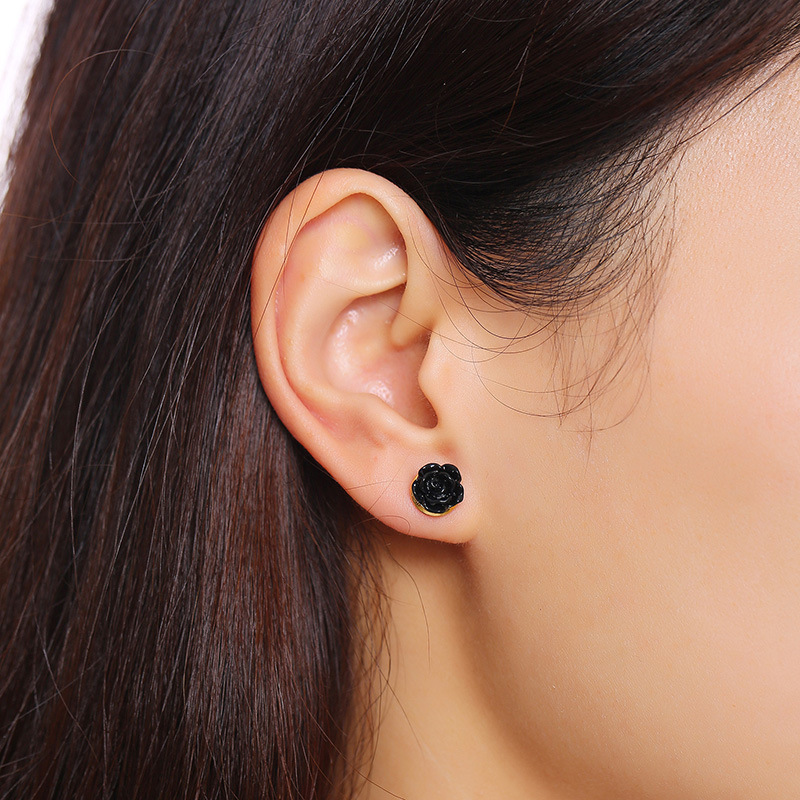 Black Rose Stud Earrings