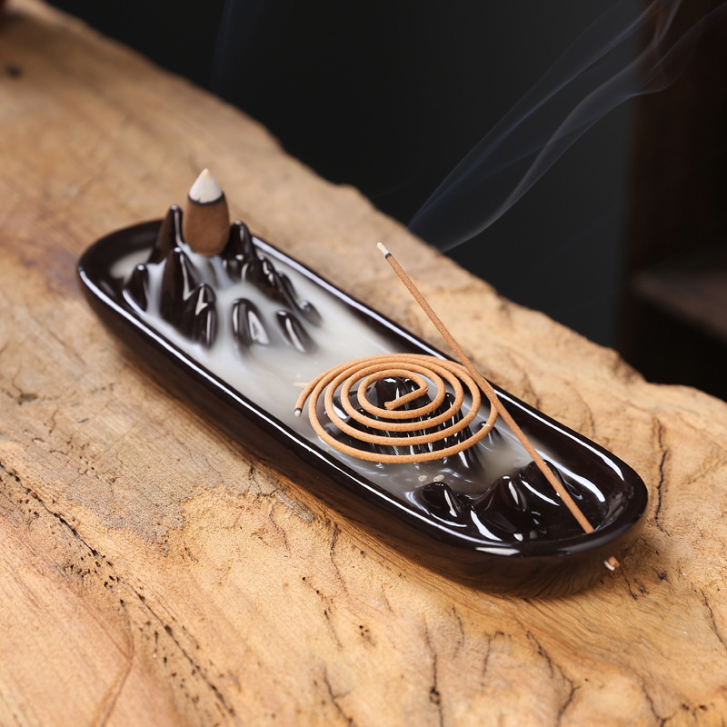 Landscape three-purpose incense burner (black)