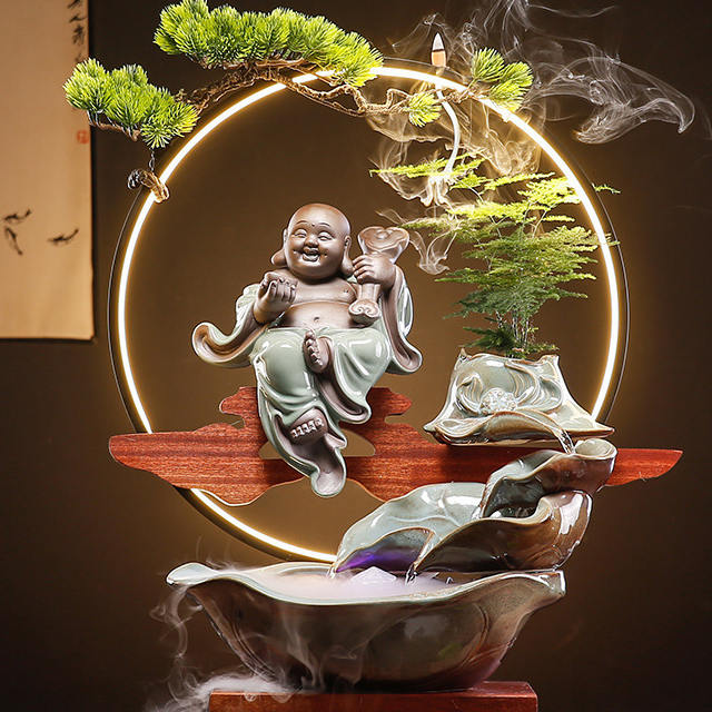 Lotus rhyme lamp circle flow device [Ruyi Maitreya]   atomizer   green plants   incense 56*23*66cm