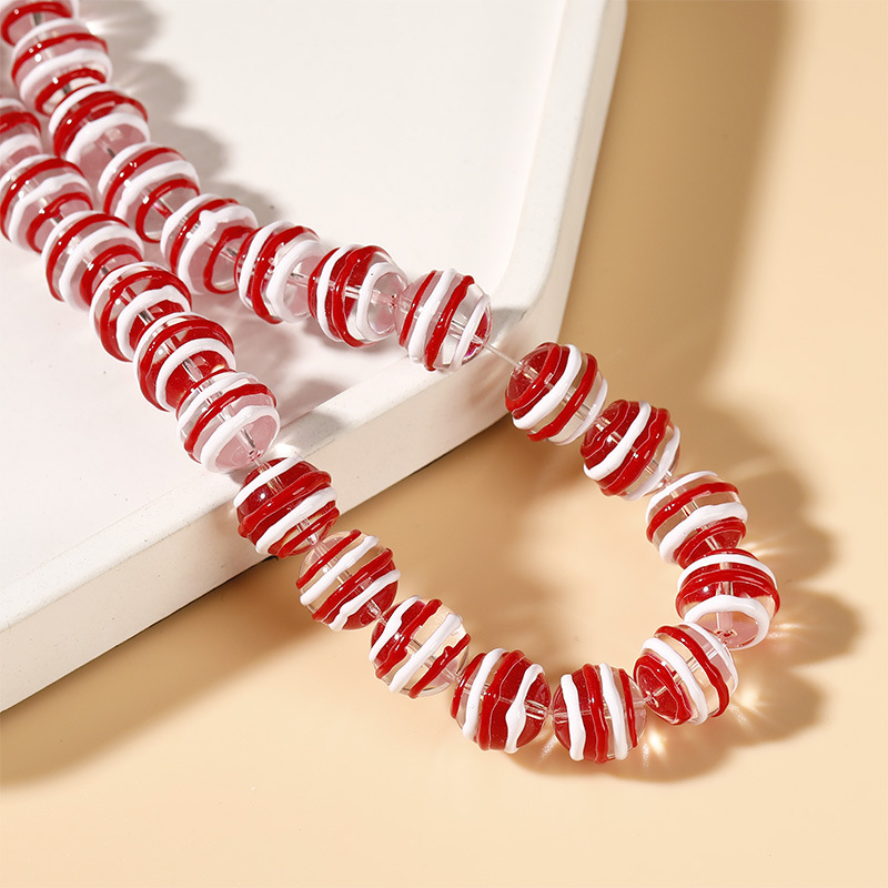 14# red and white striped beads