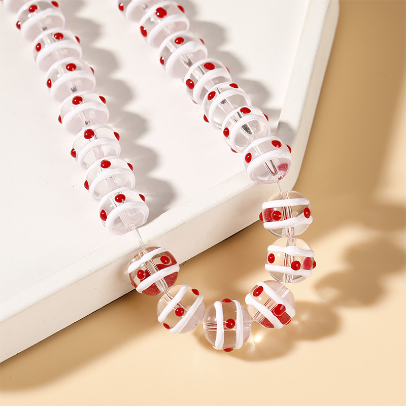 17# white strip red dot beads