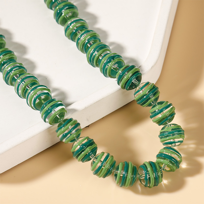 16:16# green striped beads