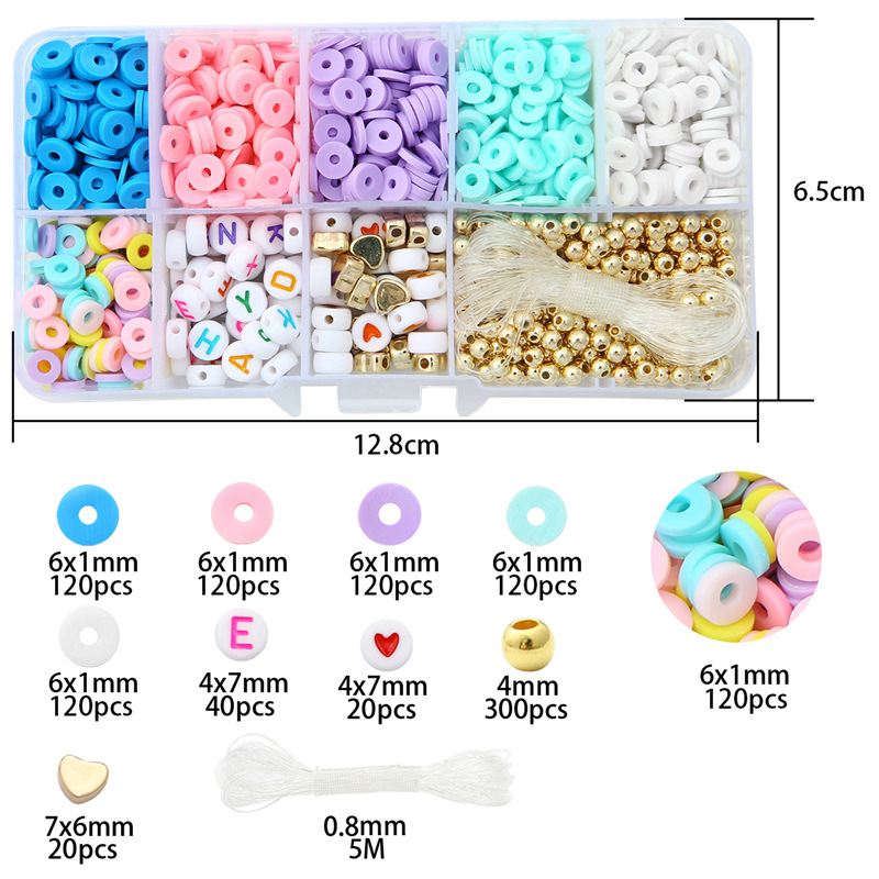 9:6mm soft pottery   letter beads   CCB accessories about 1100 pieces 1 set/box (with pearl cotton)